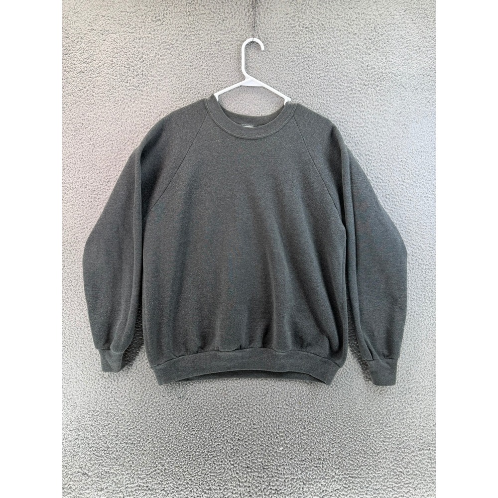Vintage Jerzees Sweatshirt XL Charcoal Gray Blank Crewneck Raglan Made USA READ